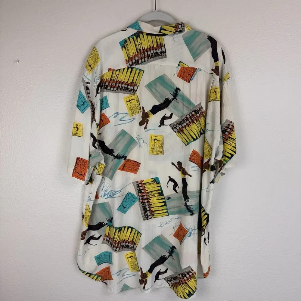 Vintage Jams World Button Down Shirt Waikiki Sports Surfing Hawaiian Beach XL